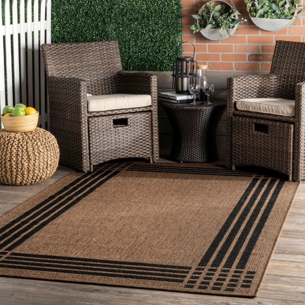 

nuLOOM Gigi Striped Border Indoor/Outdoor Area Rug, 8' x 10', Brown