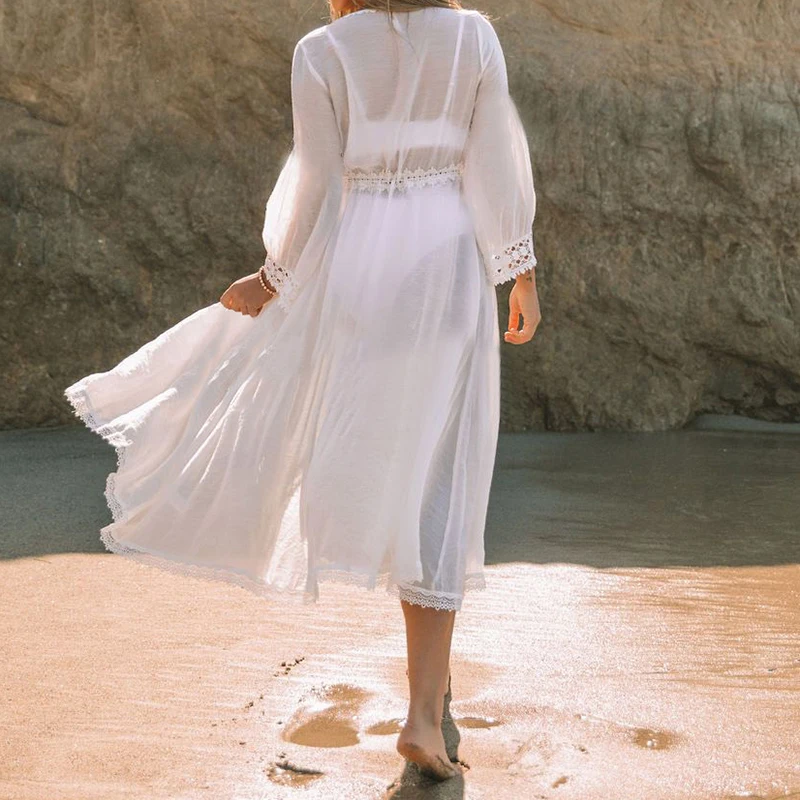 Женское бикини Летняя туника с длинным рукавом кружевная отделка купальники в