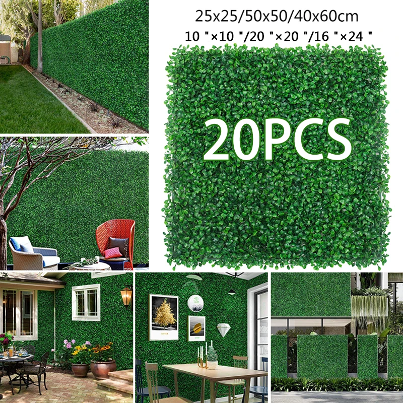 

20pcs Artificial Flowers Boxwood Green Wall Grass Backdrop Panels Topiary Hedge Plants Garden Fence Wedding Party Background