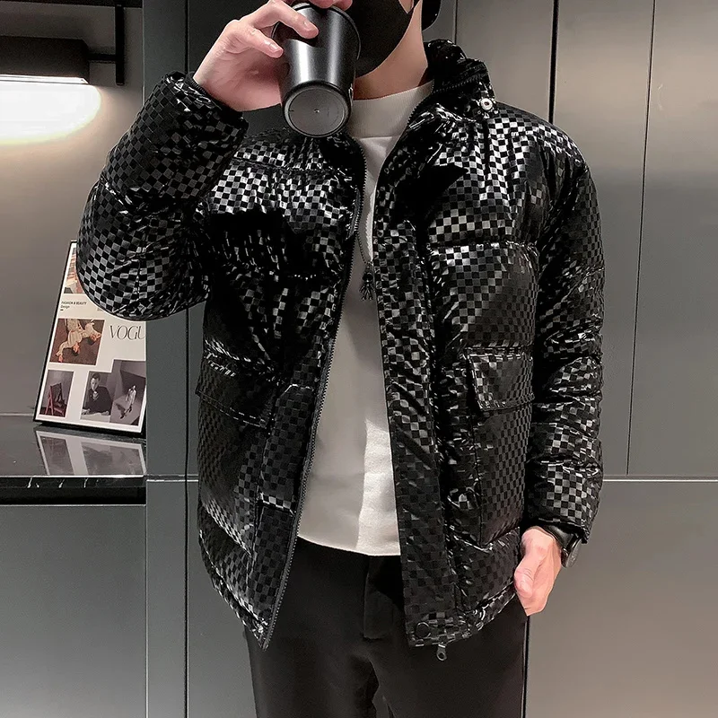 

Осень-зима 2024, мужская клетчатая куртка, модные парки с воротником-стойкой, пальто, утепленные куртки на молнии, верхняя одежда в стиле хип-хоп