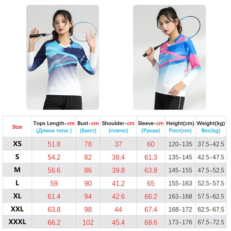 Women Shirt Badminton Quick Drying Girls Training Tee Uniforms Fashion Tennis Casual Long Sleeve Breathable Sport Wear Clothes