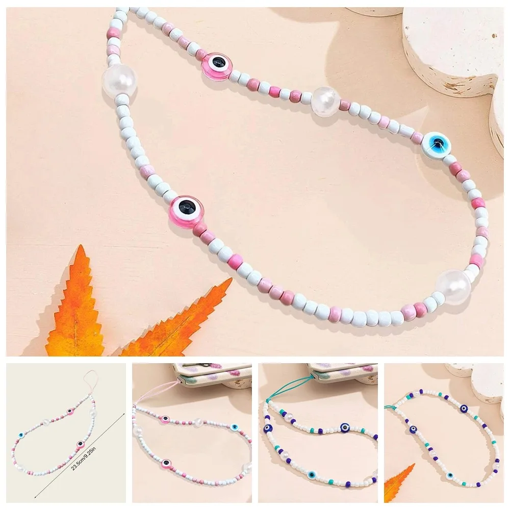 Devil Eye Blue Evil Phone Chain Vintage Glass Rice Beads Telephone Lanyard Pink Charm Fashion Cellphone Strap Keychain