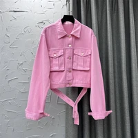 pink casual workwear denim jacket womens spring autumn clothing 2022 new long sleeve loose denim coat cardigan students jackets