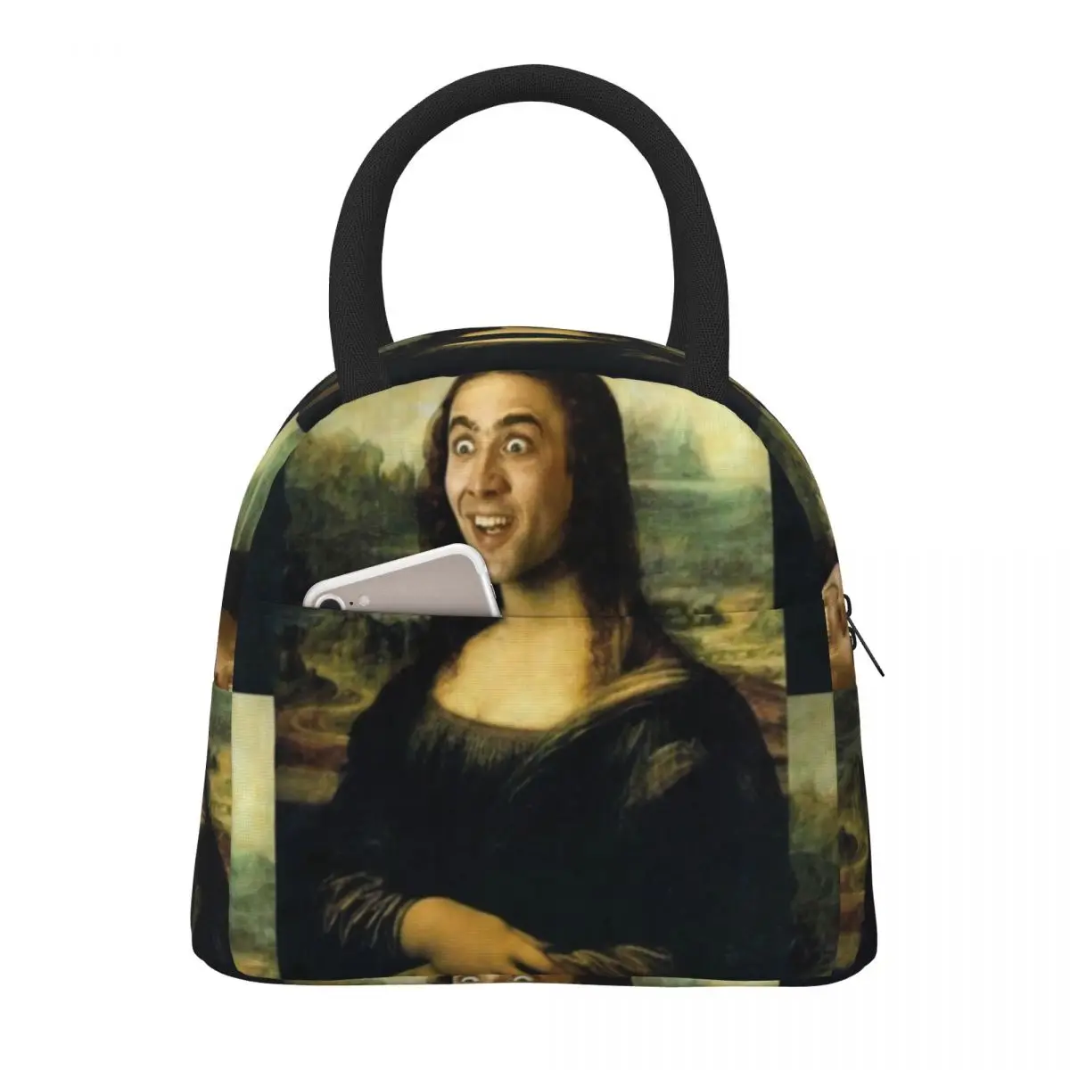 

Nicolas Cage Meme Lunch Bag Funny Mona Lisa Lunch Box Outdoor Picnic Insulated Thermal Lunch Bags Oxford Graphic Cooler Bag