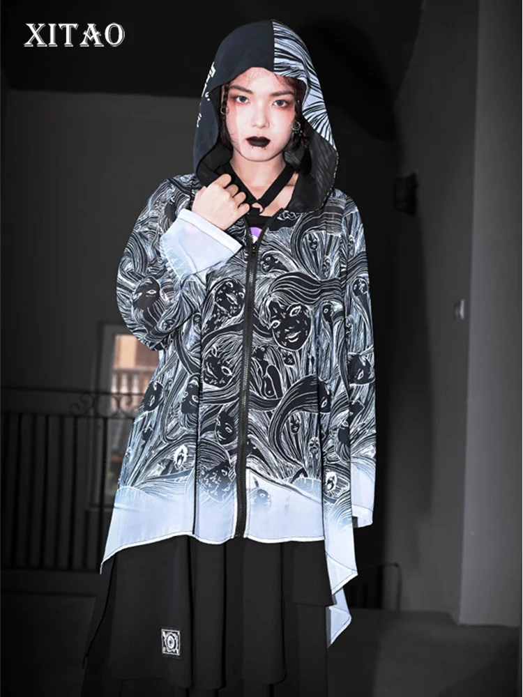 

XITAO/куртка с принтом; Модная нестандартная Лоскутная куртка с длинными рукавами; Новинка 2022 года; Элегантная Свободная куртка; WLD8295