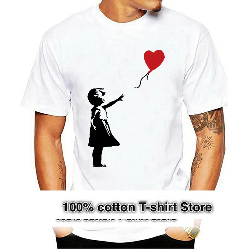 

Banksy With Balloon T-Shirt 100% Cotton Funny Urban Graffiti Art Banksey Short Sleeve Tshirt Cotton