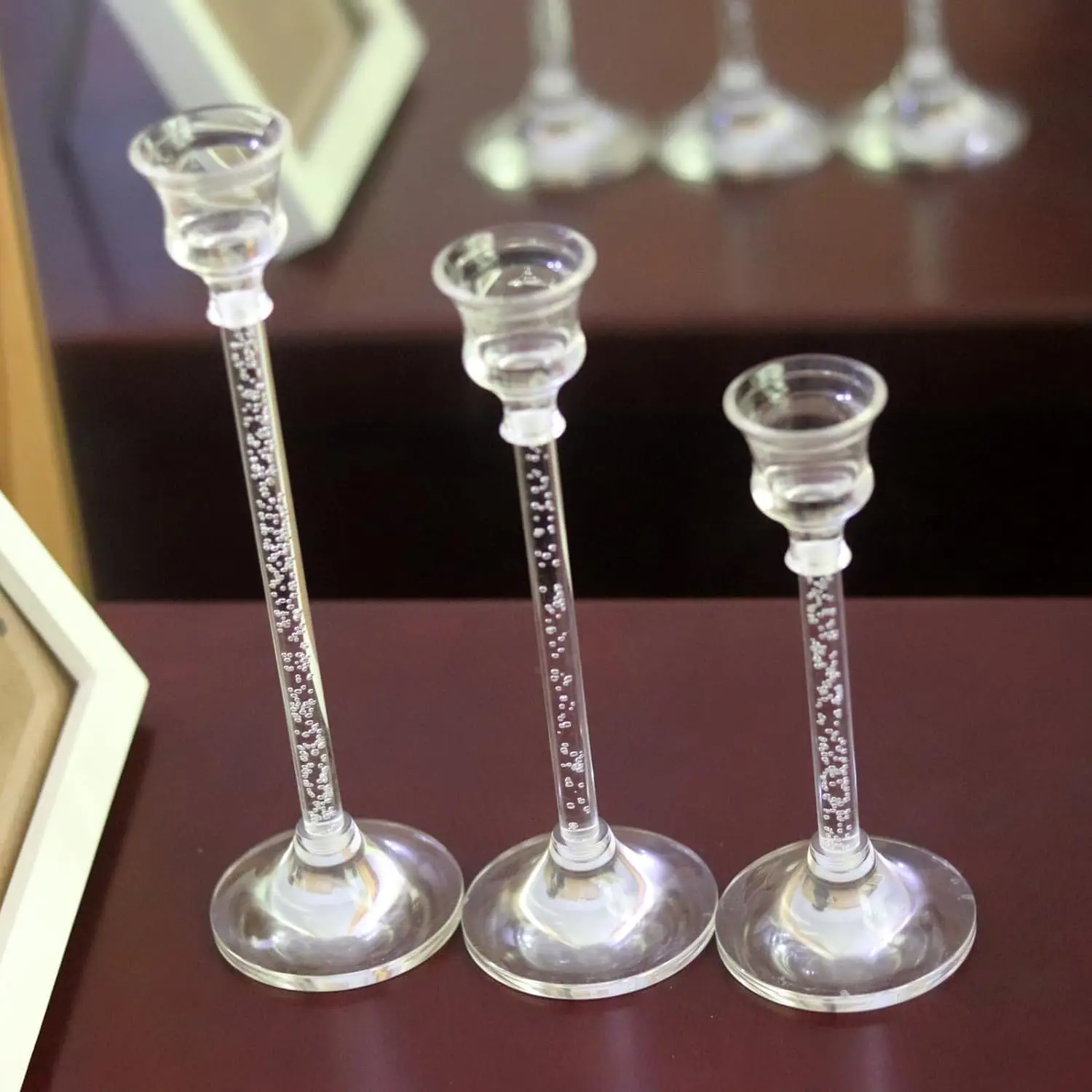 Набор Акриловых Подсвечников Из 3-х Прозрачных Конусообразных Украшений Для