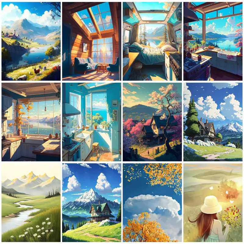 

CHENISTORY 60x75cm Painting By Numbers For Adults Mountain Picture Drawing DIY Coloring By Numbers Wall Art Home Decor