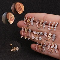 1piece creative piercing stud earrings for woman fashion trend jewelry diameter 0 8mm flower star arrow inlaid zircon earrings