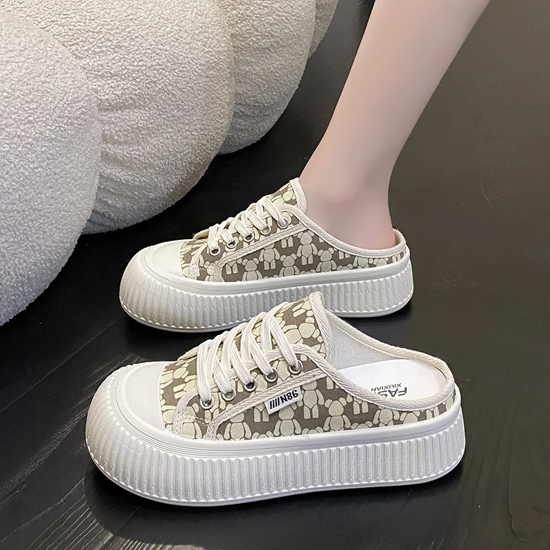 New Hot Sale 2023 Stylish and Versatile Low Canvas Platform Sneakers for Women with Thick Soles Casual Fashion Black White