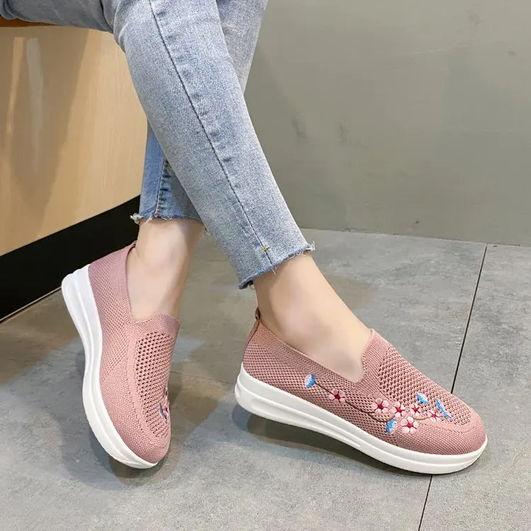 Женские сетчатые дышащие удобные кроссовки с цветочным принтом мягкая