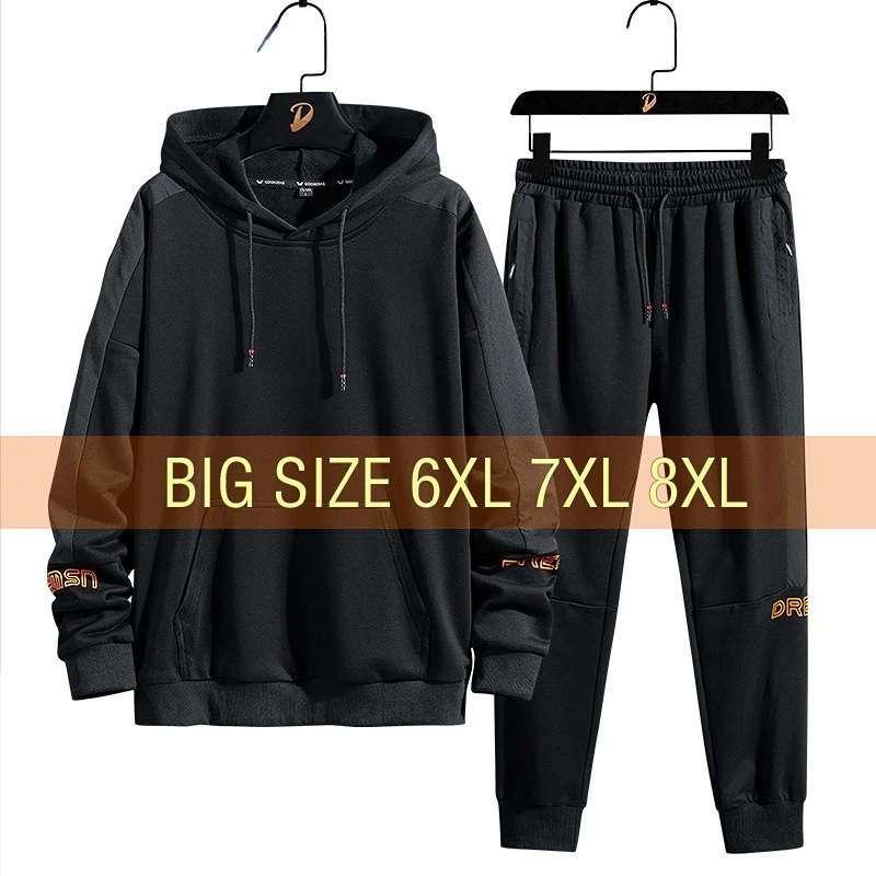 

Winter Men Hoodies Big Size 6XL 7XL 8XL Autumn Hooded Pants Set 68% Cotton Fleece Tracksuit Set Streetwear Sportswear Sweatshirt