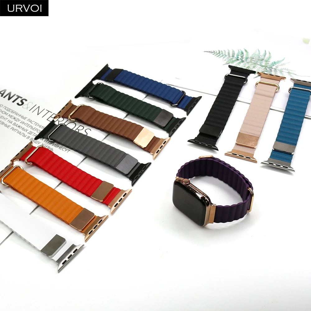 Ремешок URVOI для Apple Watch Series 7 6 SE54321 кожаный браслет iWatch звеньевой на запястье