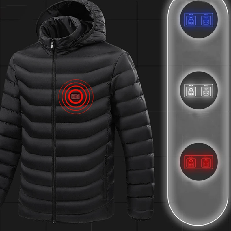 Fashion Heating Cotton Clothes 15 Area Large Area Constant Temperature Warm Clothes Loose Hooded Solid Color Plaid Jacket Unisex