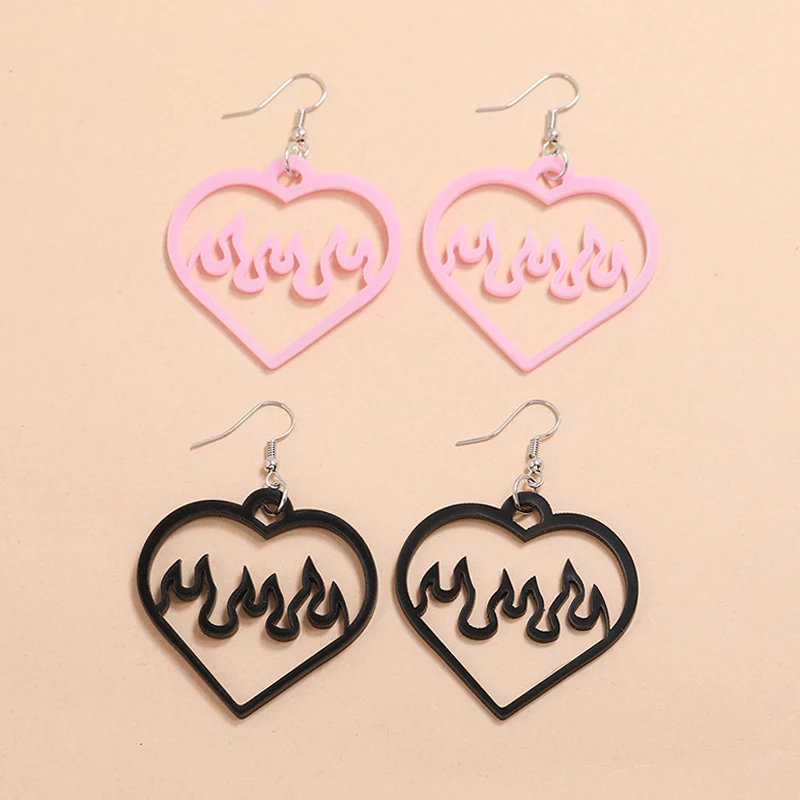 

Hollow Heart Flame Earrings for Women Simple Acrylic Dangle Earring Black Pink Color Earrings for Female Jewelry Accessories