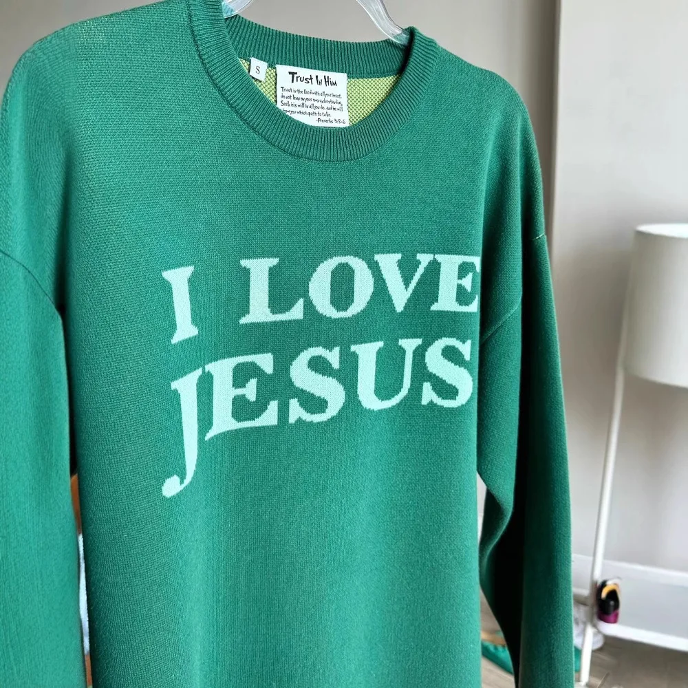 Y2k пуловер с длинными рукавами и круглым вырезом вязаный вручную мультяшным