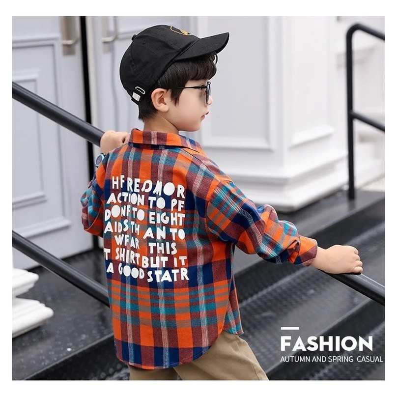 

Детская одежда, дышащие хлопковые рубашки, корейская мода, клетчатая Свободная Повседневная рубашка, рубашка для мальчиков с разноцветным ...