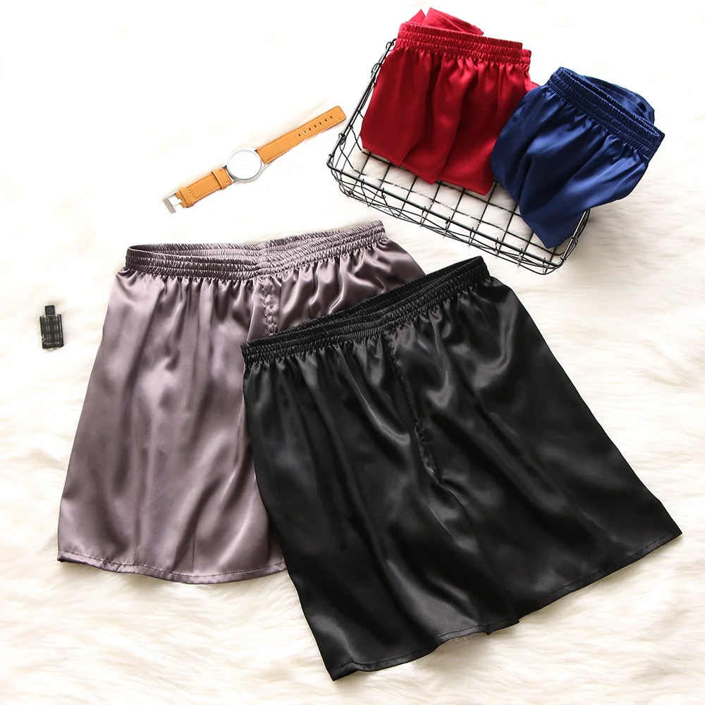 

Shorts Pajama Color Silk Pure Satin Homewear Sleepwear Men Loungewear Summer Fashion Underwear Robes