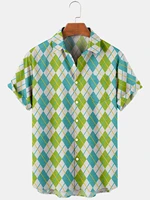 fashion 2021 harajuku mens spring and summer casual plaid shirt short sleeved chest design button printing shirt 28