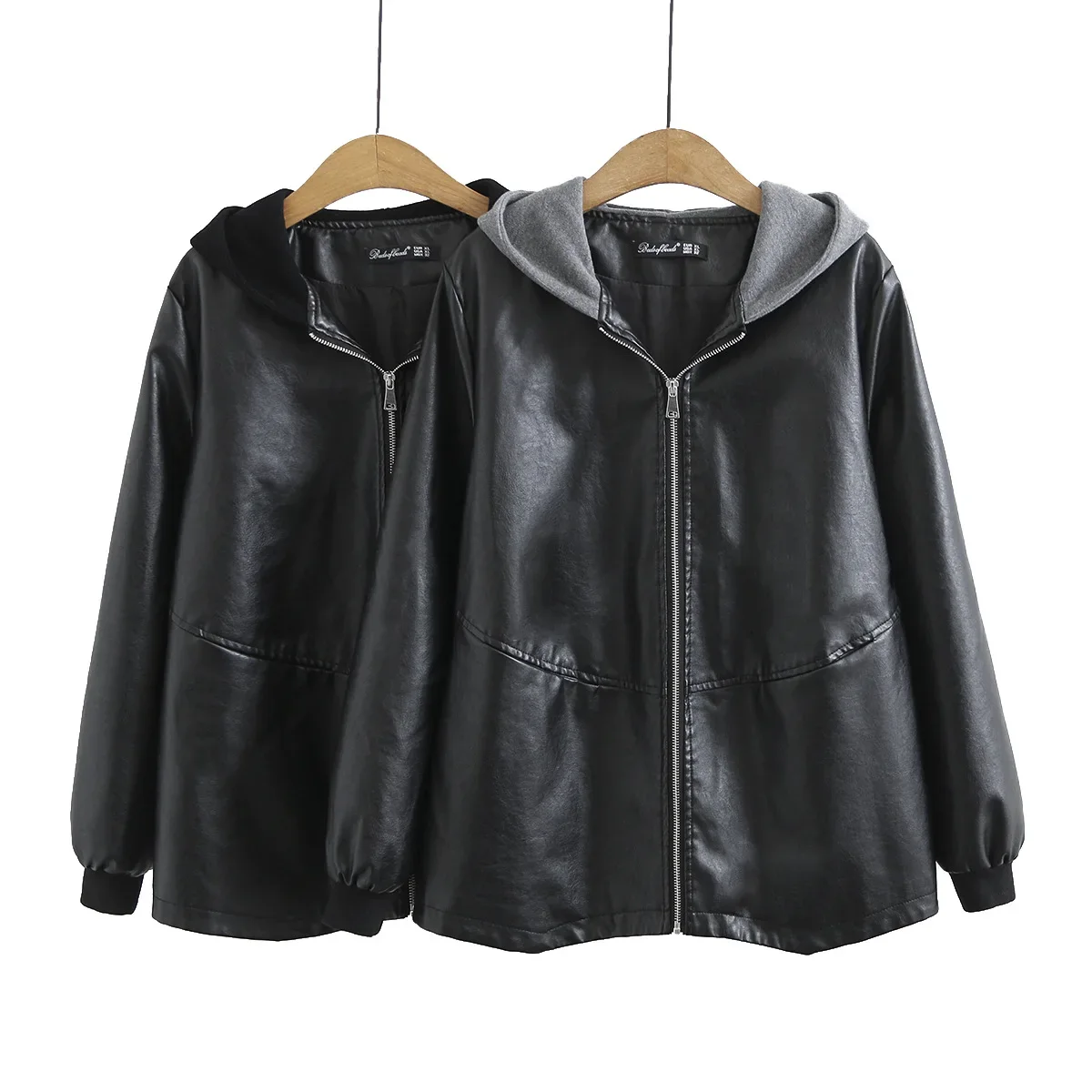 

2024 Spring Autumn New Korean Hooded Leather Jacket Women's Fashion Fur Leather Coat Aviator Jacket Casaco Feminino Plus Size