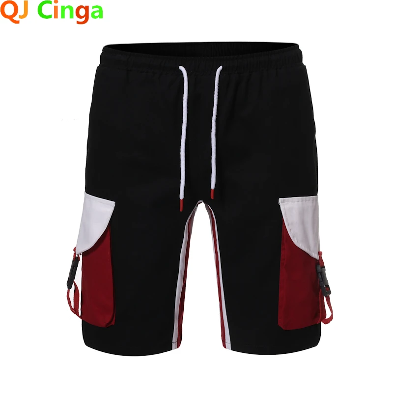 

Black, White and Red Patchwork Cotton Shorts Men's Trousers Side Pockets Decorated Summer Men Shorts
