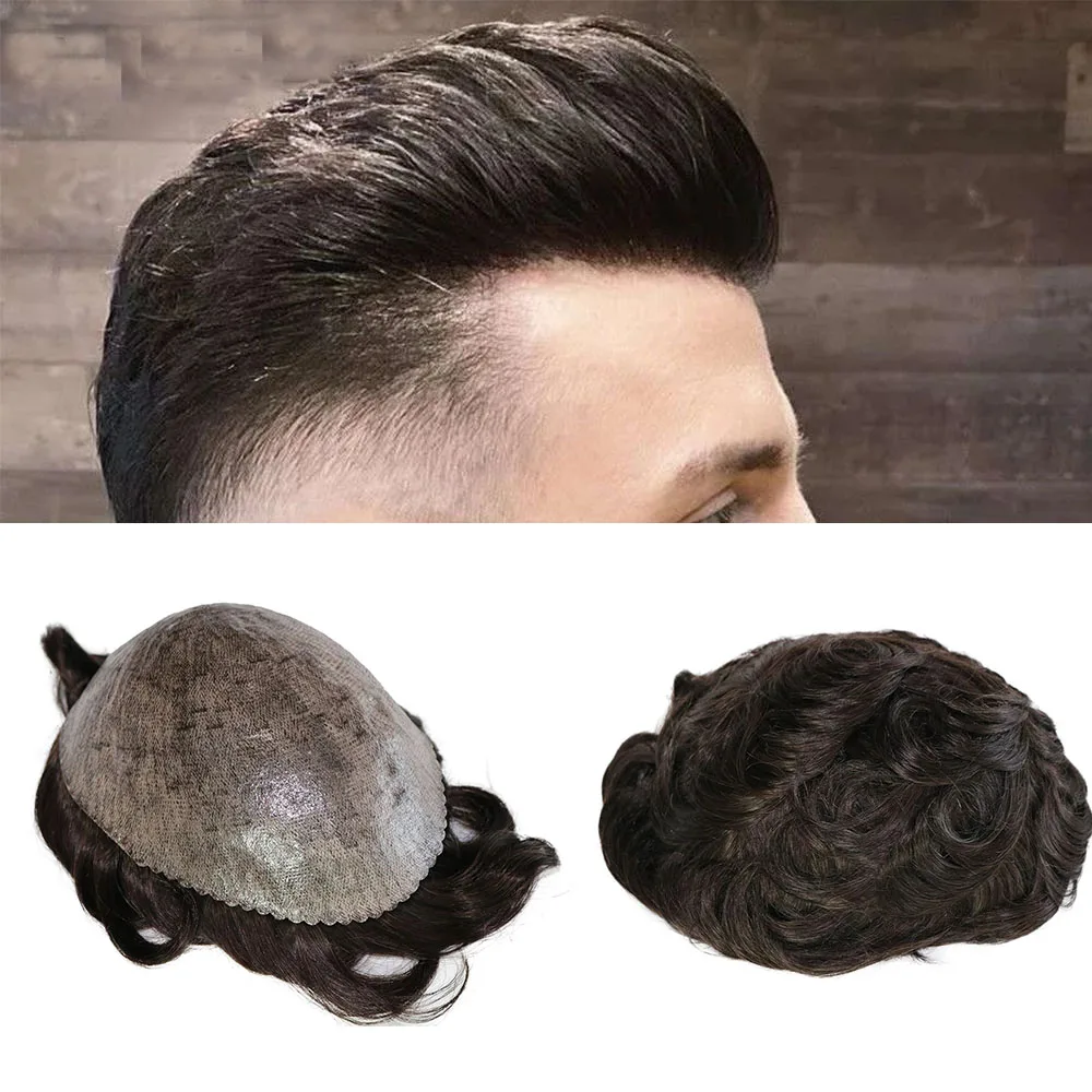 Men Toupee Wig Black or Brown Durable Thin Skin Full PU Natural Hairline Replacement System Male Human Hair Capillary Prosthesis