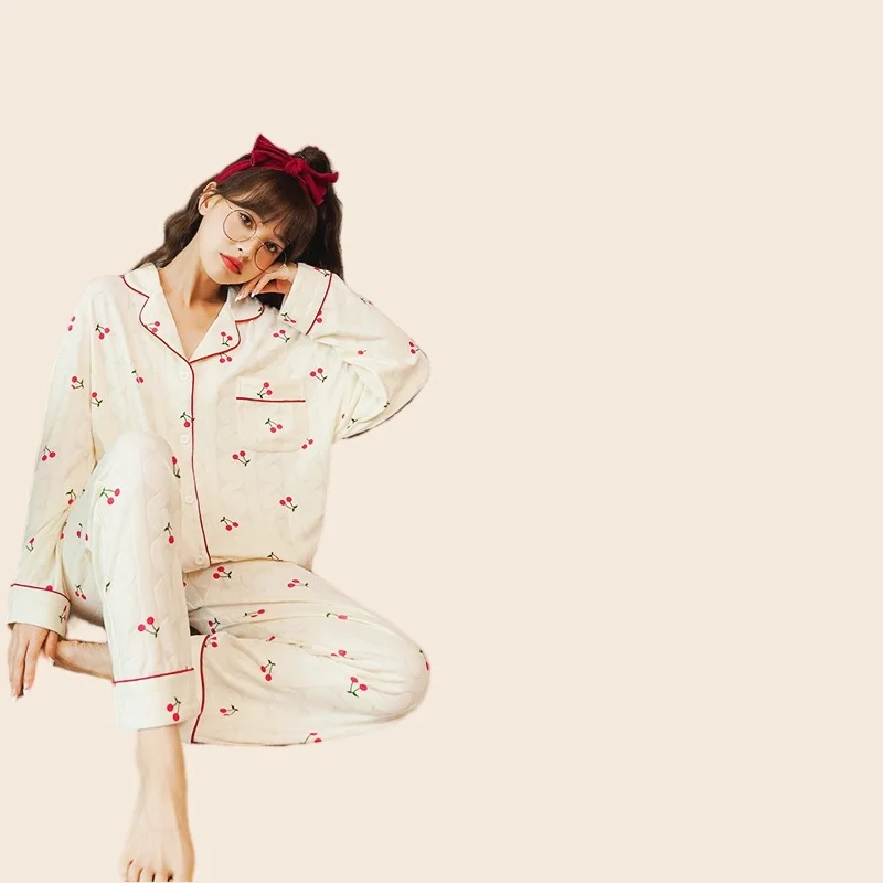 Cute Pajamas Set Full-Sleeve T-shirt Long Pants 2Piece/Set Sexy Pyjama Princess Sweet Homewear Cozy Sleepwear Big Size