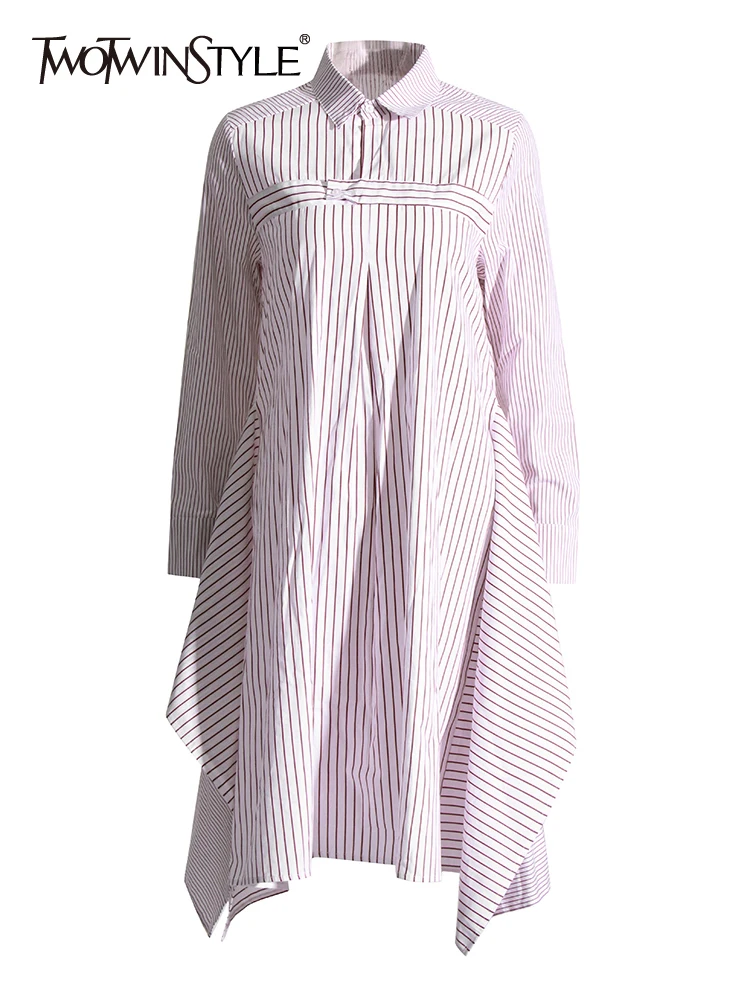 

Женское платье с отложным воротником TWOTWINSTYLE, летнее свободное платье Stri с длинным рукавом и высокой талией, 2019