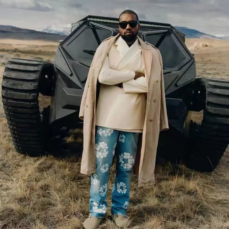 

Kanye Kapok Full Print Jeans High Street Washed Men's And Women's Fashion Casual Denim Pants