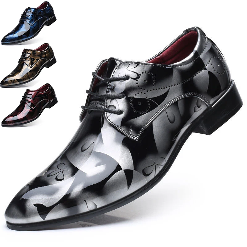 

Designer Brand Patent Leather Shoes for Men Wedding Party Business Casual Oxfords Plus Size Lace Up Point Toe Office Work Shoes