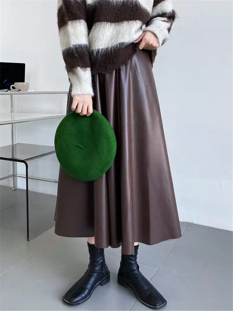 Женская длинная юбка из ПУ кожи с высокой талией |