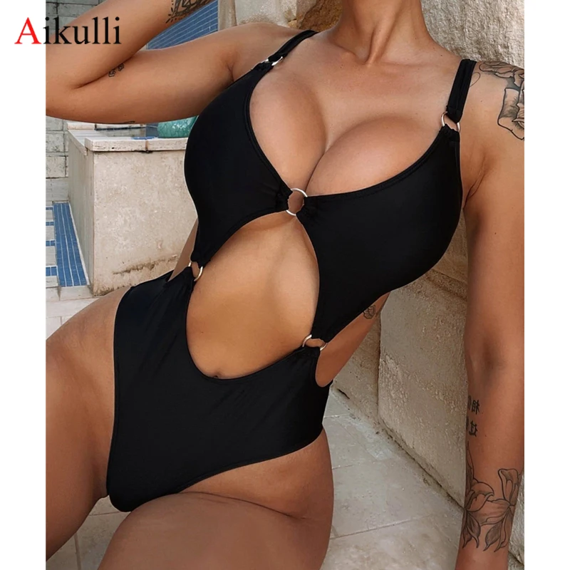 

2022 New Ring One Piece Swimsuit Women's Cut Out High Leg Swimwear Summer Beach Wear Bather Monokini Bodysuits Swim Bathing Suit