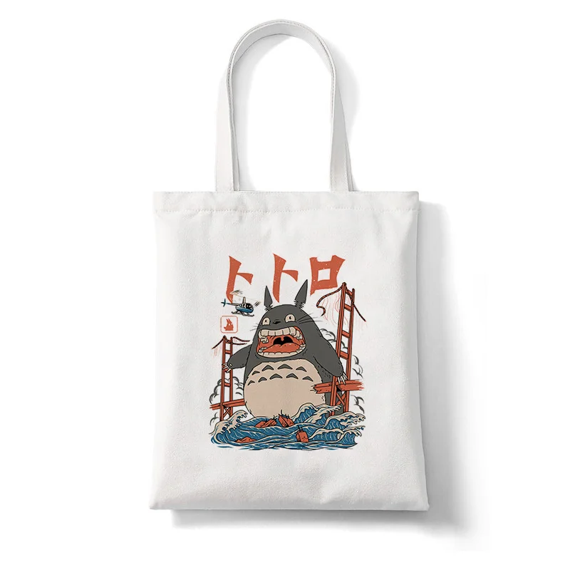 

Shoppers Beach Bag Tote Bags Canvas Eco Messenger Handbag Women's Chinchilla Studio Ghibli Miyazaki Totoro Kawaii Vintage Bolsas