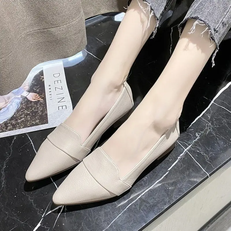 

Women's Shoes Spring New Retro Square PU Leather Low-heeled Women's Shoes Korea Fashion Women's Casual Heels Flattie Shoes New