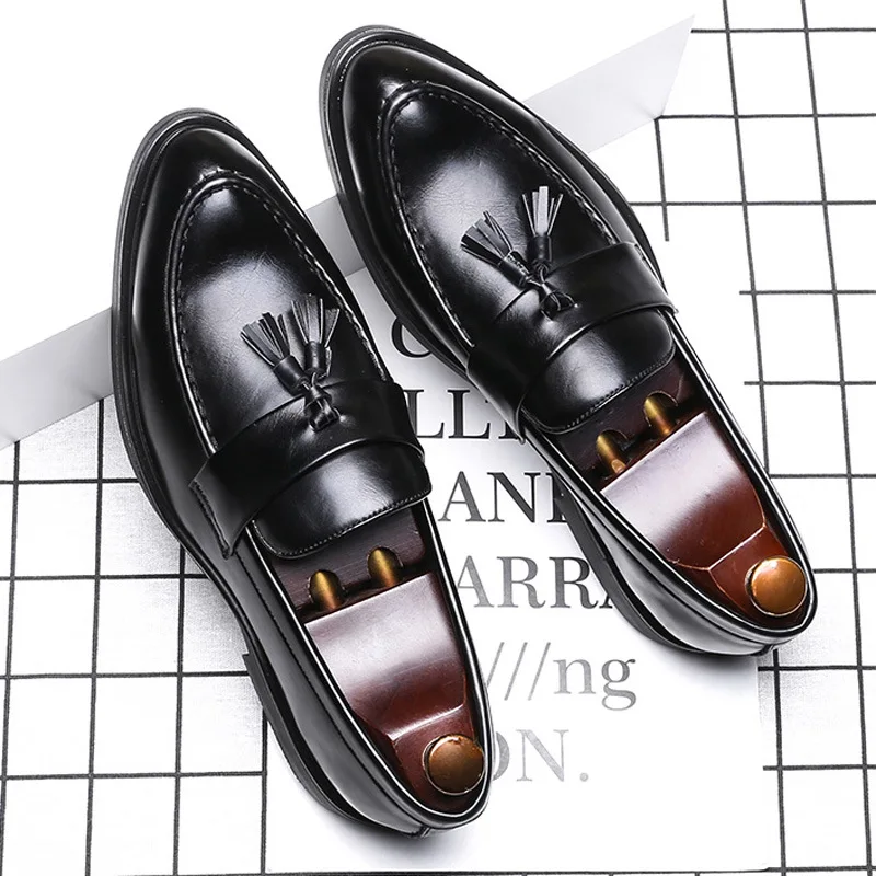 

mens casual business wedding formal dresses soft leather tassels shoes slip on driving shoe black brown gentleman loafers zapato