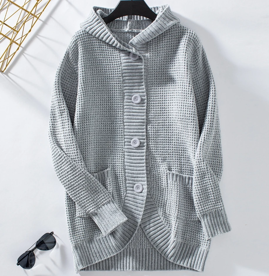 Новинка длинный осенне-зимний вязаный кардиган с капюшоном куртка в стиле ретро