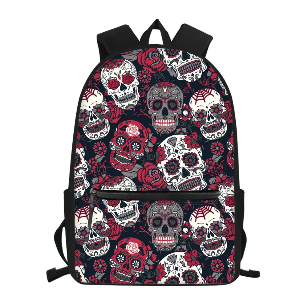 

16inch Girls Boys School Bags Cute Floral Sugar Skull Print Bookbags for Kids Primary Middle School Backpack Children Schoolbags