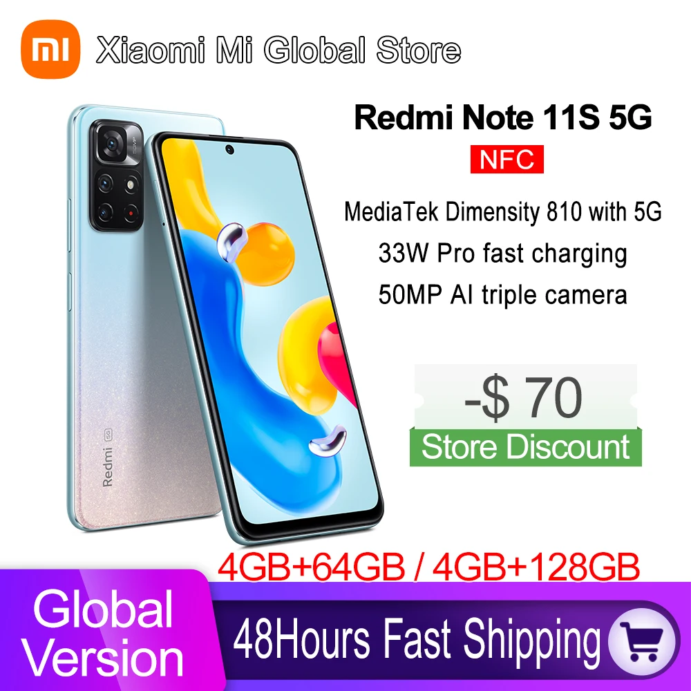 Global Version Xiaomi Redmi Note 11S 5G Smartphone Dimensity 810 NFC 33W Pro Fast Charging 50MP AI Triple Camera