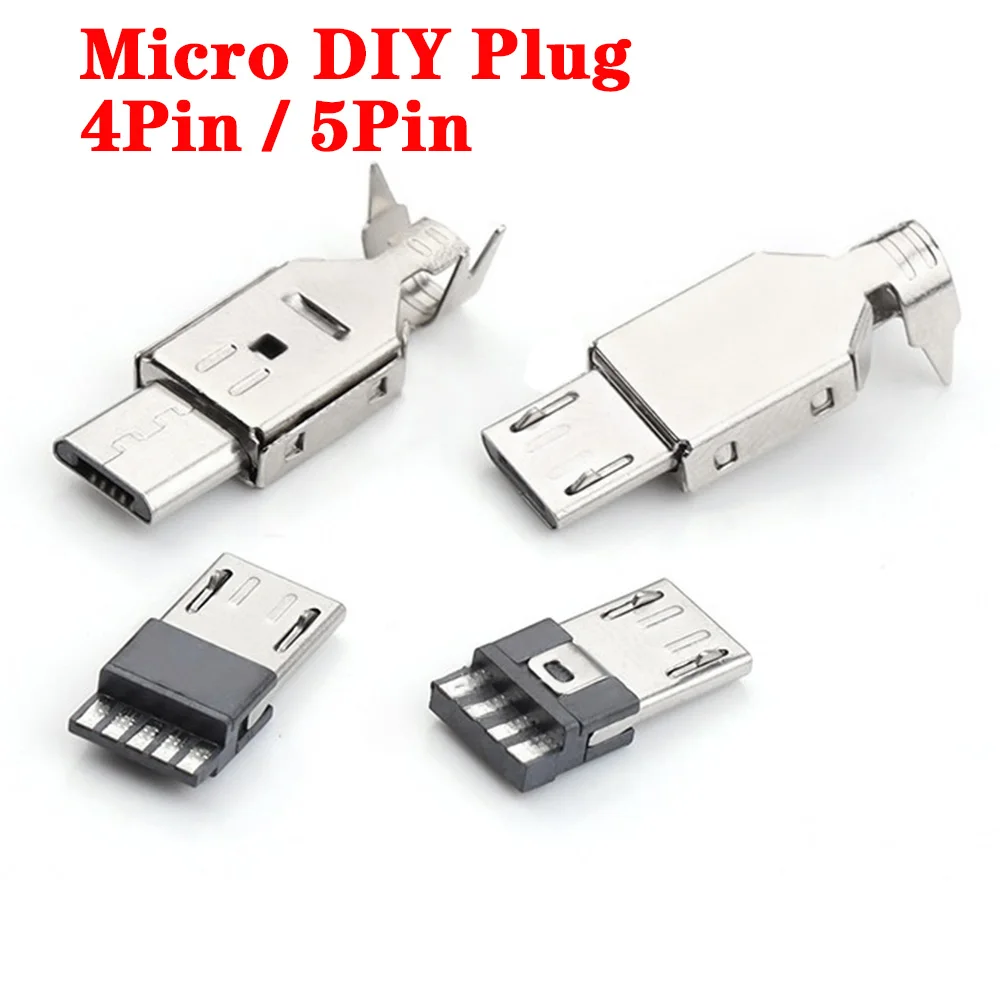 

5pcs/lot Micro USB 4pin 5PIN Male Connector Plug Metal Shell Welding Wire Data OTG Line Interface DIY Data Cable Plug
