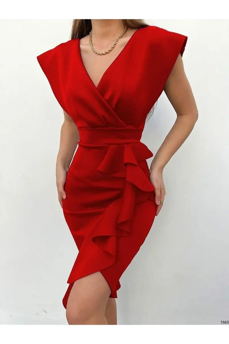 

Scuba fabric front ruffle Midi dress