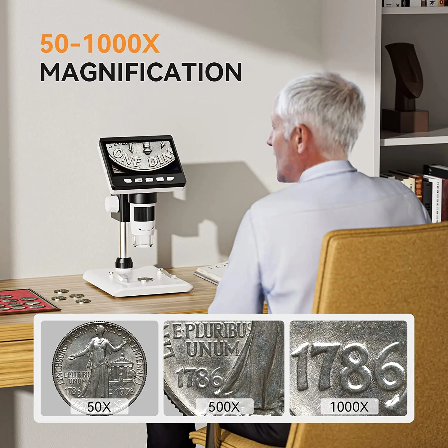 TOMLOV Цифровой USB-микроскоп С 4 3-дюймовым ЖК-дисплеем 1000-кратное Увеличение