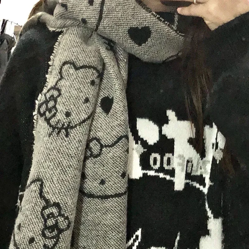 

Kawaii Sanrio Hello Kittys шарф из мультфильма аниме двусторонний шарф милый комикс зимний теплый шарф для пар подарок на день рождения для девочек