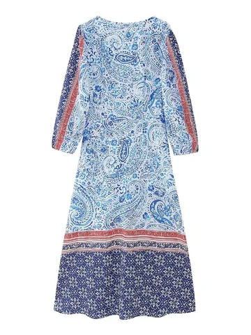 New women's summer fashion all-match casual street style simple tassel mid-length stitching printed dress