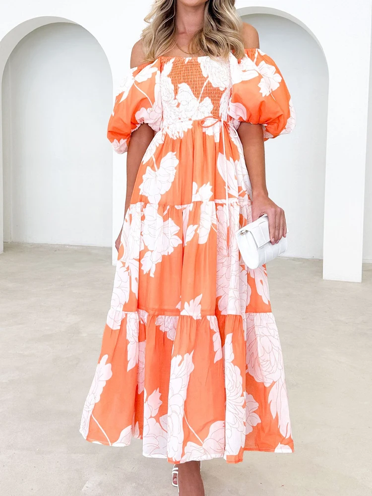 Женские Платья с цветочным принтом сексуальное длинное платье открытыми плечами