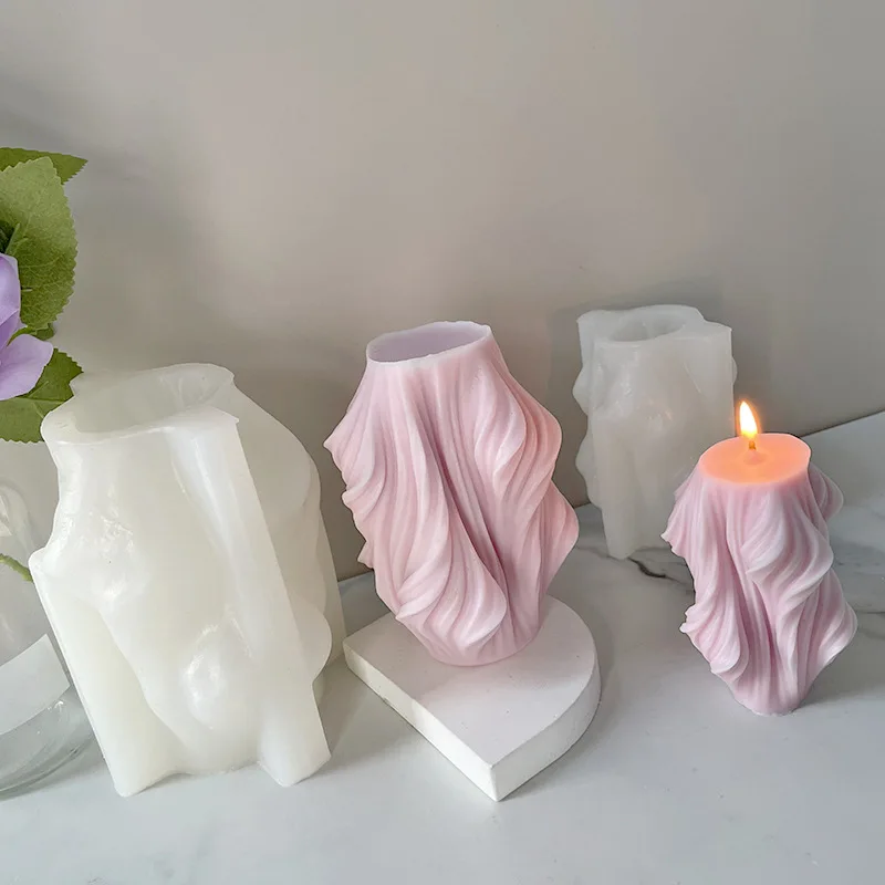 

Geometric Irregular Wave Pattern Rotating Scented Candle Mold Silicone Forms Wavy Stripe Column Modern Candle Making Mold