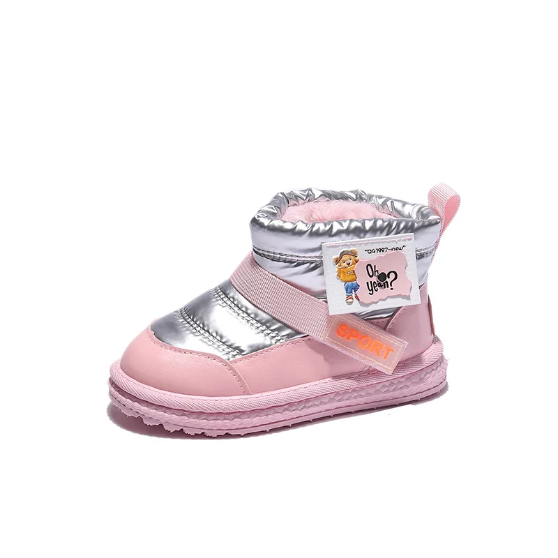 

Зимние детские зимние ботинки для девочек, Модная хлопковая обувь с мультяшным рисунком, Нескользящие Водонепроницаемые зимние ботинки дл...