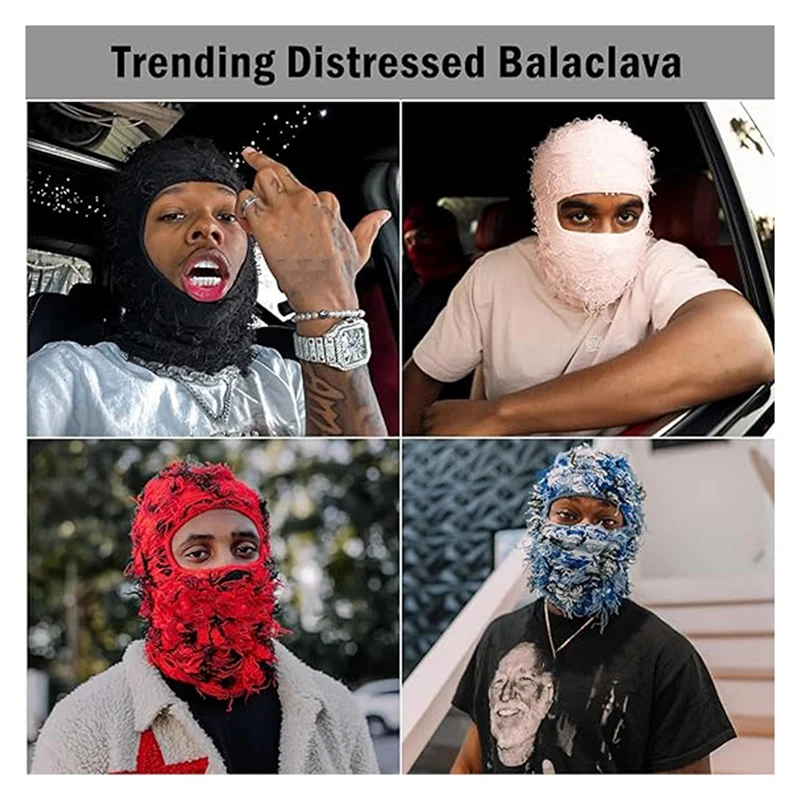 Лыжная маска с эффектом потертости Полнолицевая вязаная пушистым для мужчин и