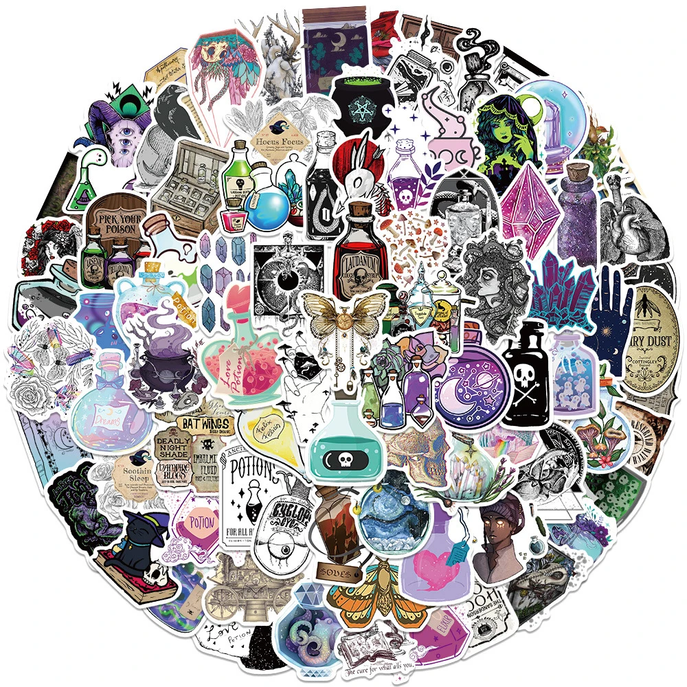 

10/30/50/100pcs Cartoon Gothic Witch Pharmacist Graffiti Stickers Laptop Phone Skateboard Bike Car Waterproof Sticker Kid Toy