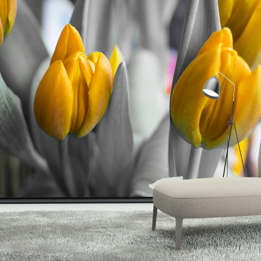 Обои на заказ приклеивающиеся к стенам спальни тюльпаны красный цветочный коакт