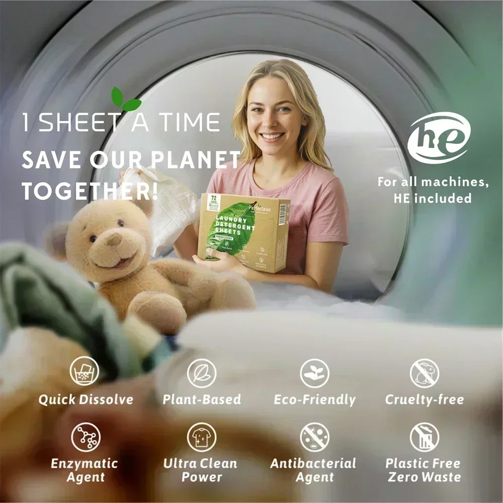Perfeclean 72-грузочная бумага для стирального порошка экологически чистые полоски